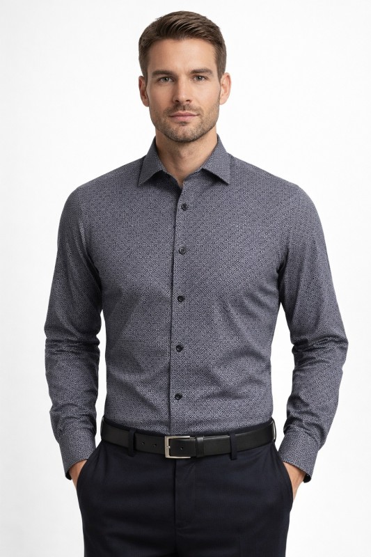                              NM h.u slim fit elasztikus ing - Acélkék mintás Hosszúujjú ing